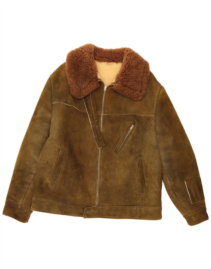 Vintage Ανδρικό Sherpa Suede Jacket IT 58 4XL Khaki