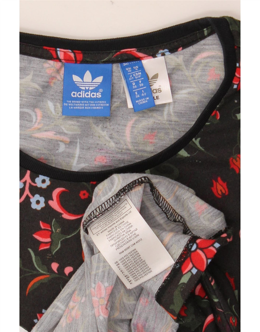 Γυναικείο γραφικό μπλουζάκι ADIDAS Top UK 10 Small Black Floral Polyester