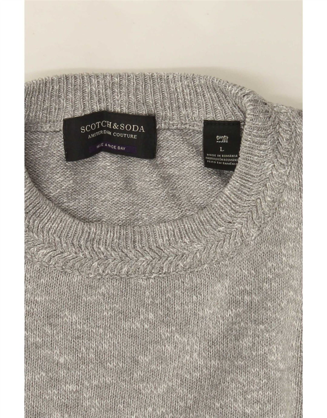 Scotch & Soda Ανδρικό πουλόβερ με λαιμόκοψη με μεγάλο γκρι φλιτζάνι