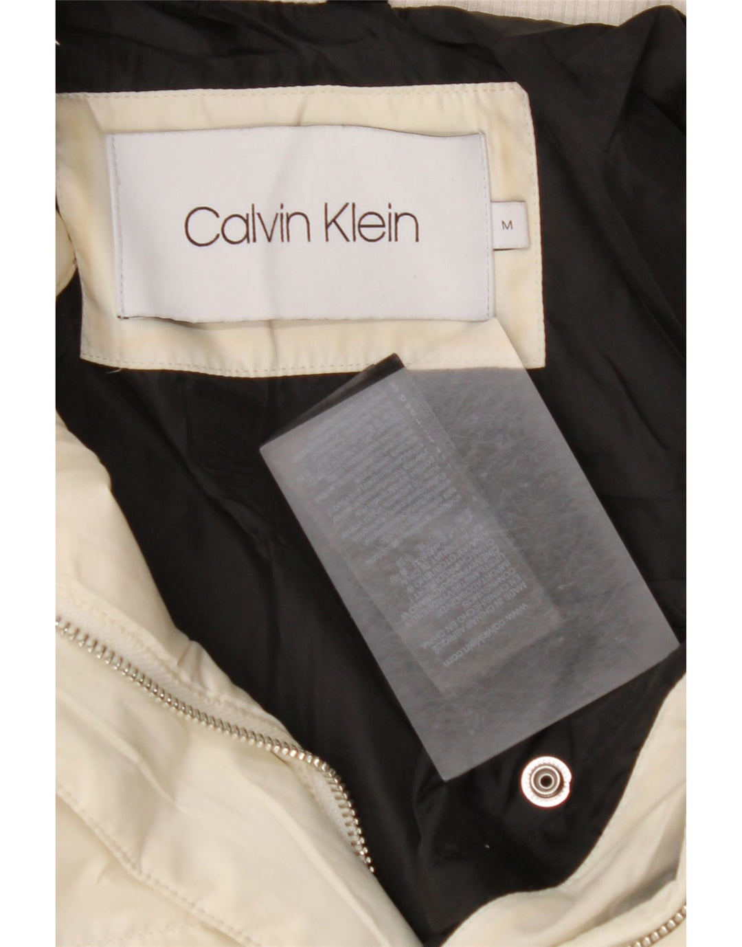 CALVIN KLEIN Γυναικείο μπουφάν με κουκούλα UK 14 Medium Off White Polyester
