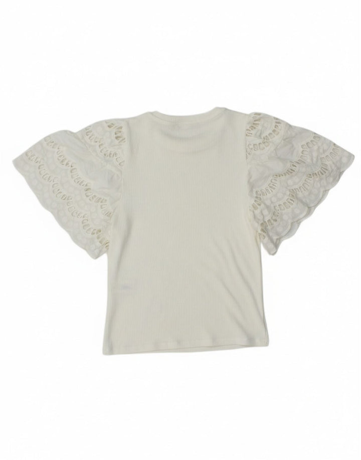 Zara Γυναικεία μπλούζα μπλούζας Crop Top UK 8 Small White Viscose
