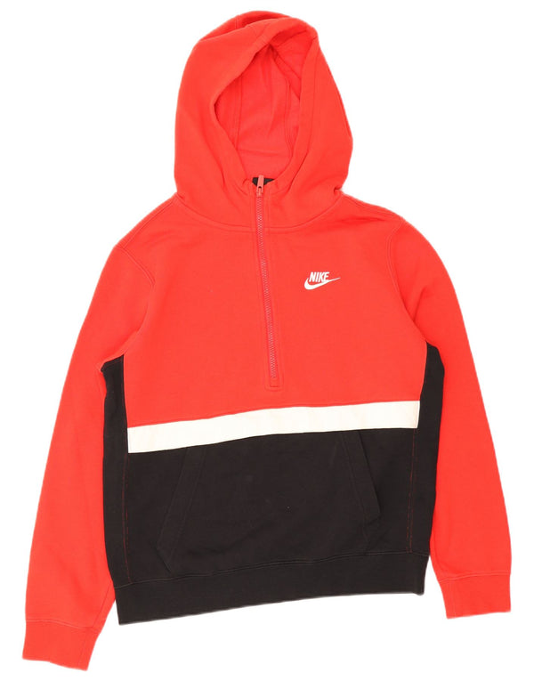 Nike Boys Zip Neck Hoodie Jumper 13-14 Years XL Red Colourblock