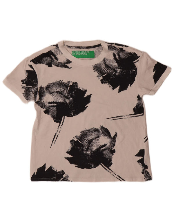 Benetton Γυναικείο T-Shirt Top UK 6 XS Λευκό φλοράλ βαμβακερό