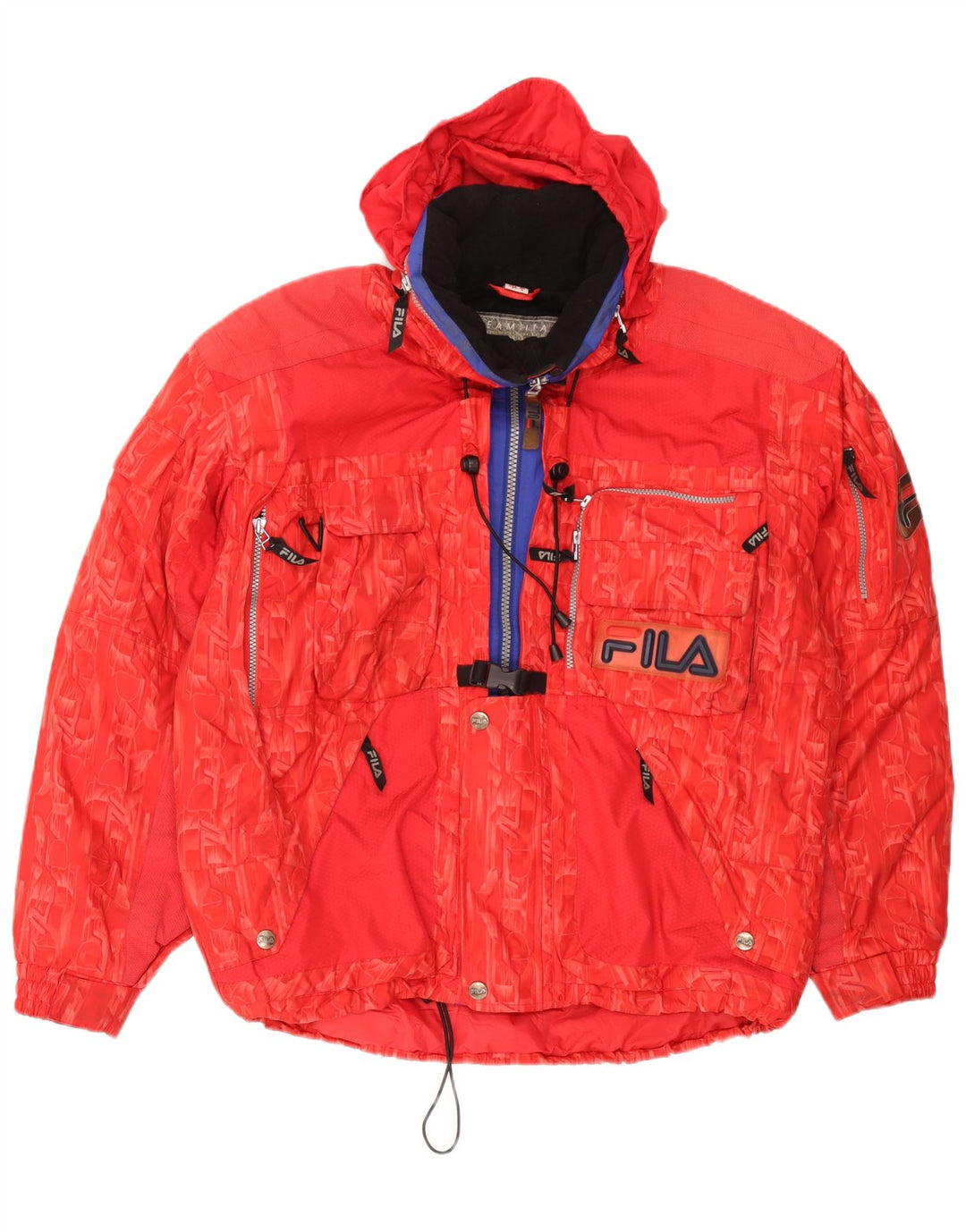 Fila Ανδρικό μπουφάν σκι με κουκούλα IT 48 XL κόκκινο γεωμετρικό πολυεστέρα