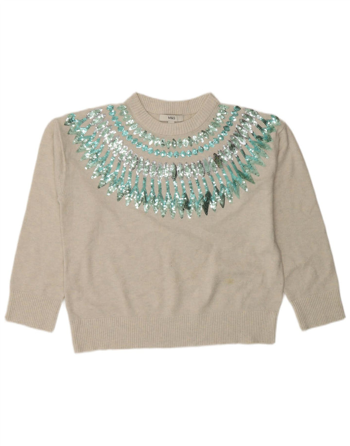 Marks & Spencer Γυναικείο πουλόβερ με λαιμόκοψη UK 14 Medium Beige