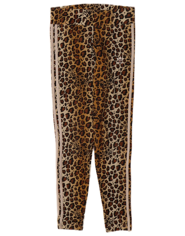Γυναικείο κολάν Adidas UK 12 μεσαίο καφέ βαμβακερό Animal print