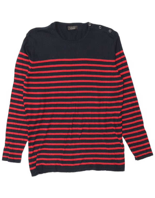 Ανδρικό πουλόβερ Zara Crew Neck Jumper XL Navy Blue ριγέ