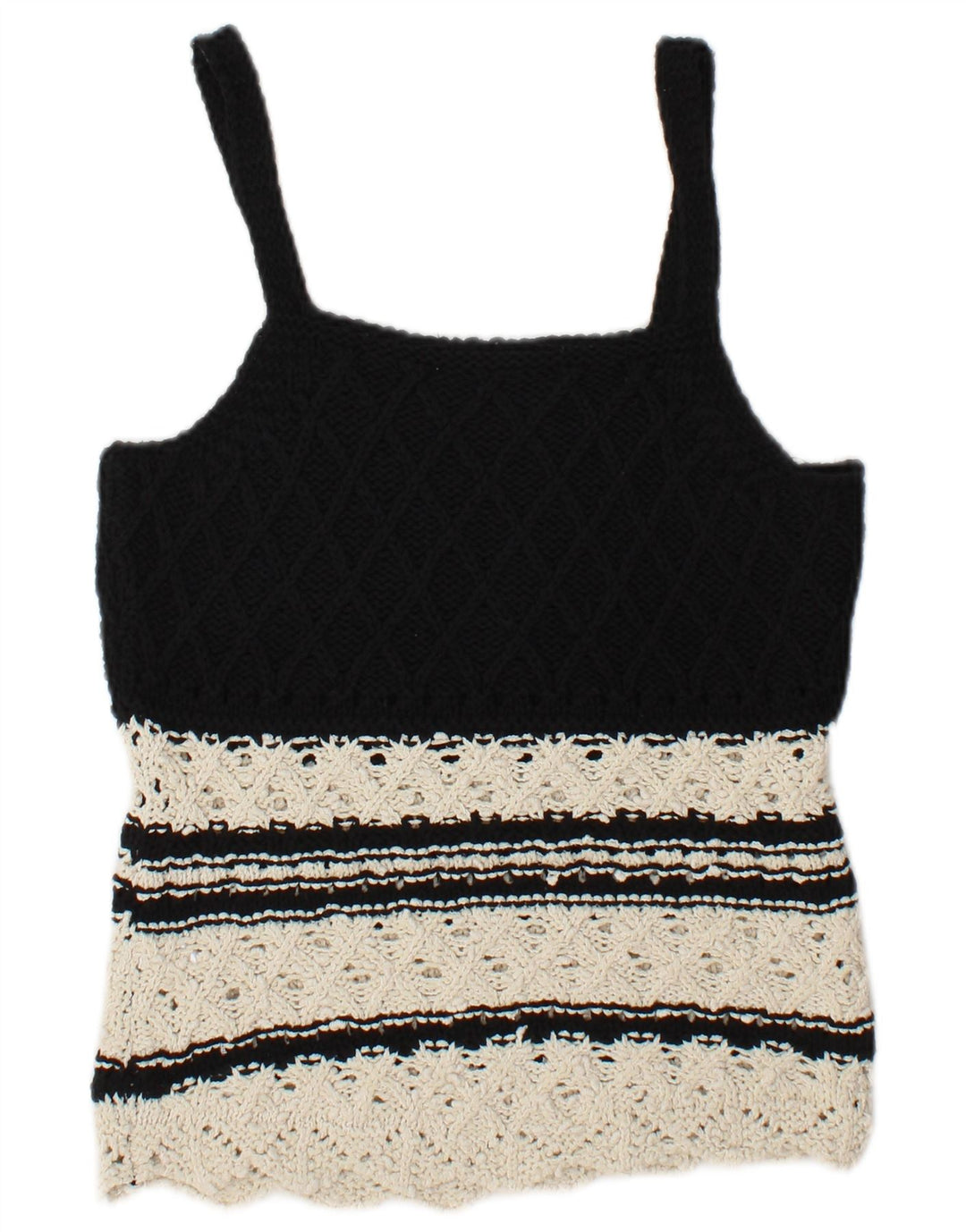 Zara Γυναικείο πλεκτό Cami Top UK 12 Medium Black Colourblock Βαμβακερό