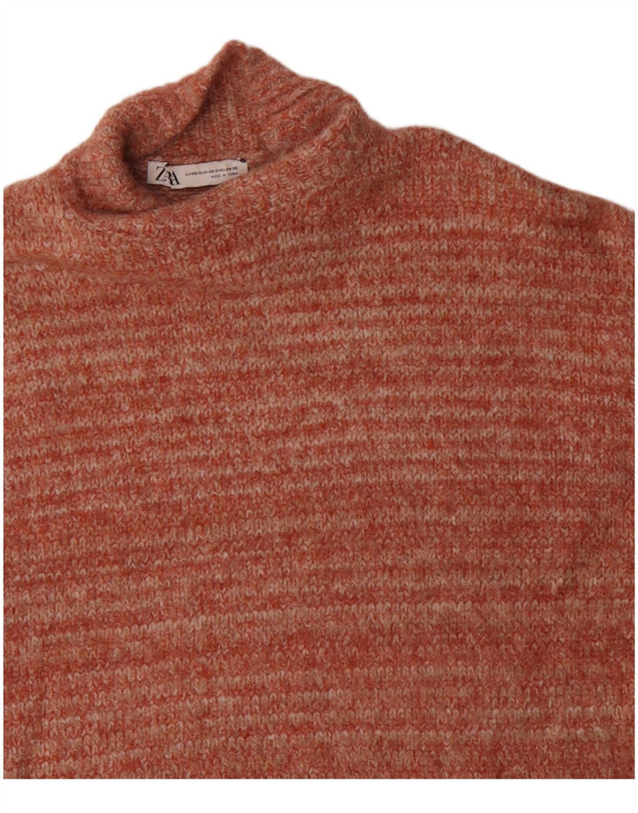 ZARA Γυναικείο πουλόβερ με λαιμόκοψη μεγάλου μεγέθους χελώνας UK 6 XS πορτοκαλί πολυεστέρας