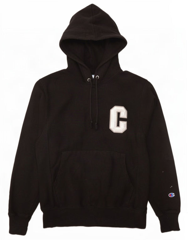 Champion Mens Reverse Weave Graphic Hoodie Jumper Small Black Cotton