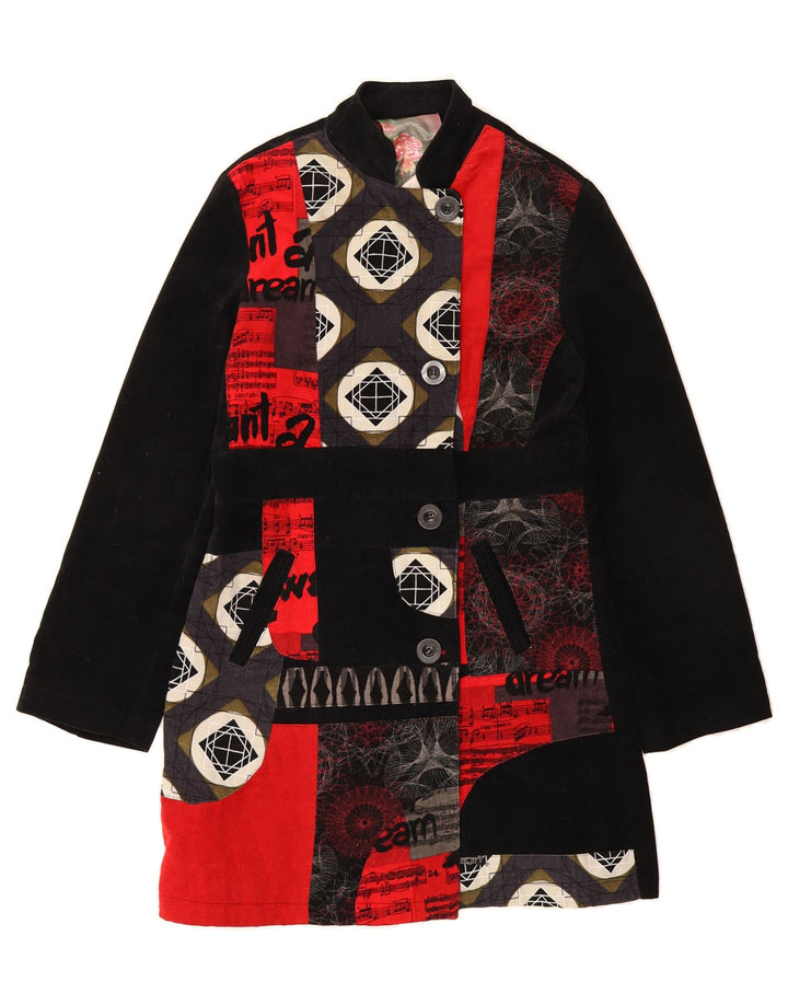 DESIGUAL Womens Abstract Pattern Overcoat EU 42 Large Black Cotton Vintage Desigual and Second-Hand Desigual from Messina Hembry 