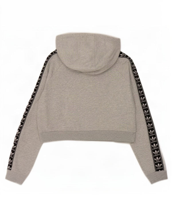 Adidas Γυναικεία Crop Graphic Hoodie Jumper UK 12 Medium Grey Colourblock