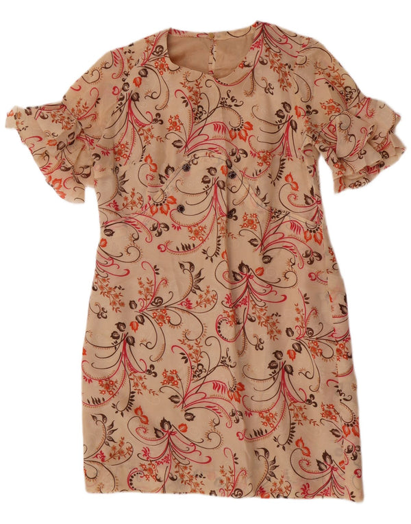 Vintage γυναικείο φόρεμα με θήκη UK 14 Medium Beige Floral