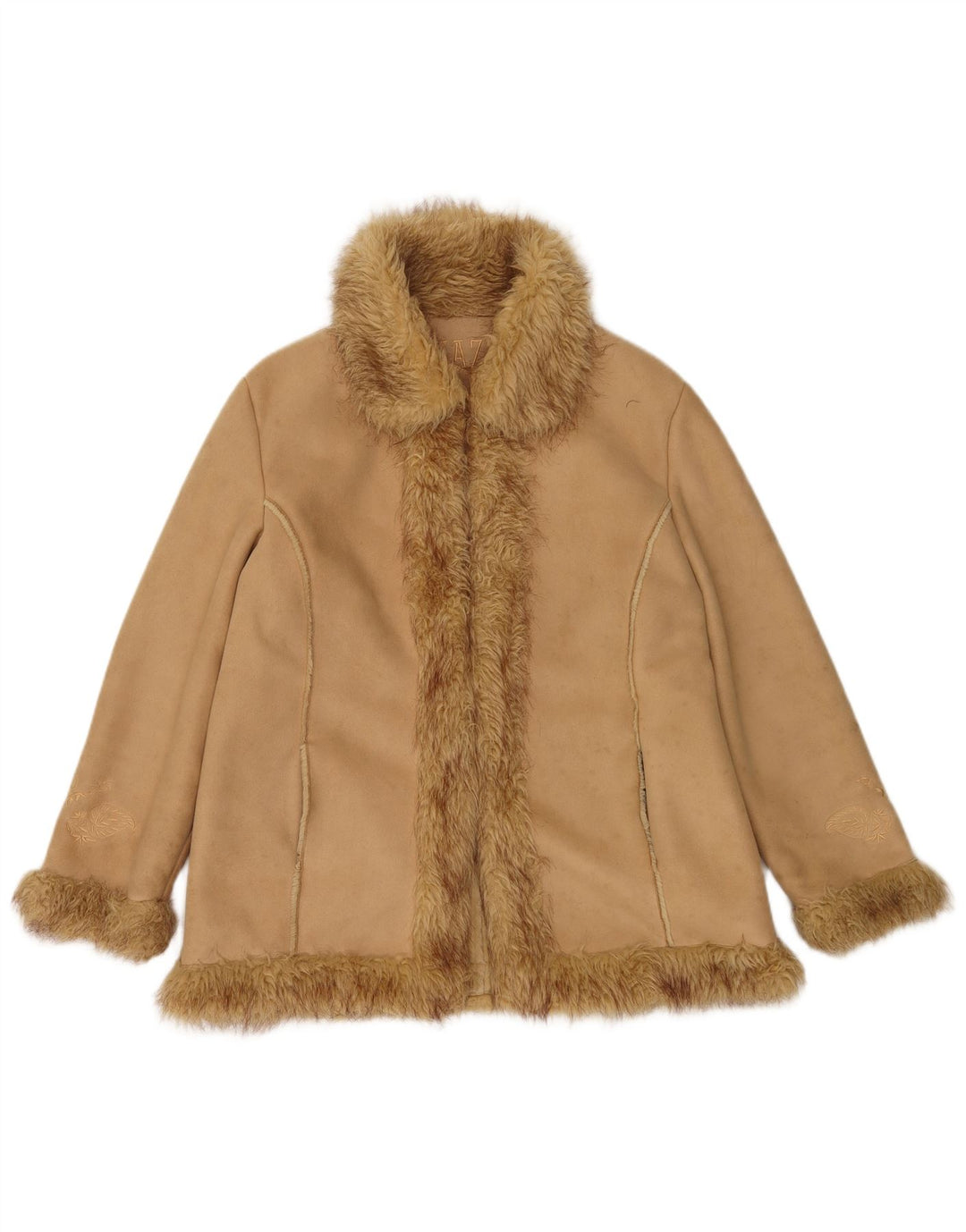 Vintage Γυναικείο Open Sherpa Jacket UK 14 Large Beige Polyester