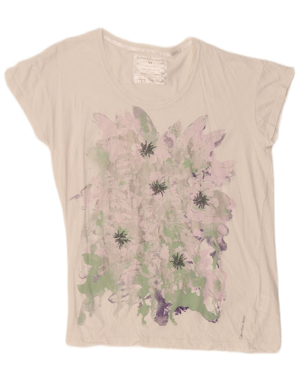 Calvin Klein Jeans Womens Graphic T-Shirt Top UK 14 Medium White Floral