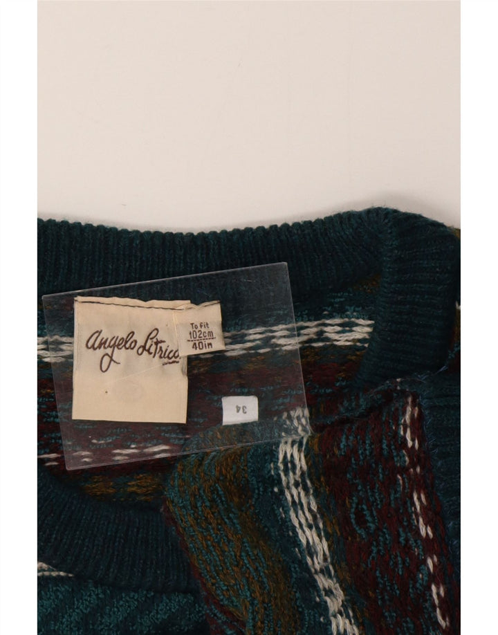 ANGELO LITRICO Ανδρικό πουλόβερ με λαιμόκοψη μεγάλο, πολύχρωμο Fair Isle