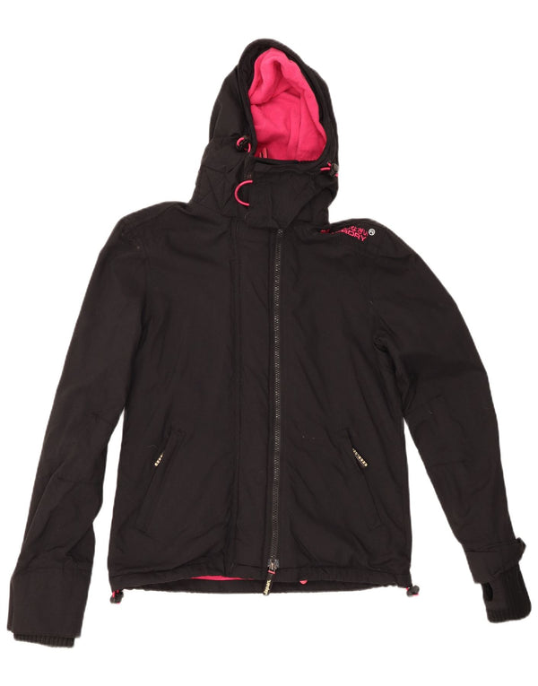 SUPERDRY Womens Windcheater Graphic Windbreaker Jacket UK 6 XS Black