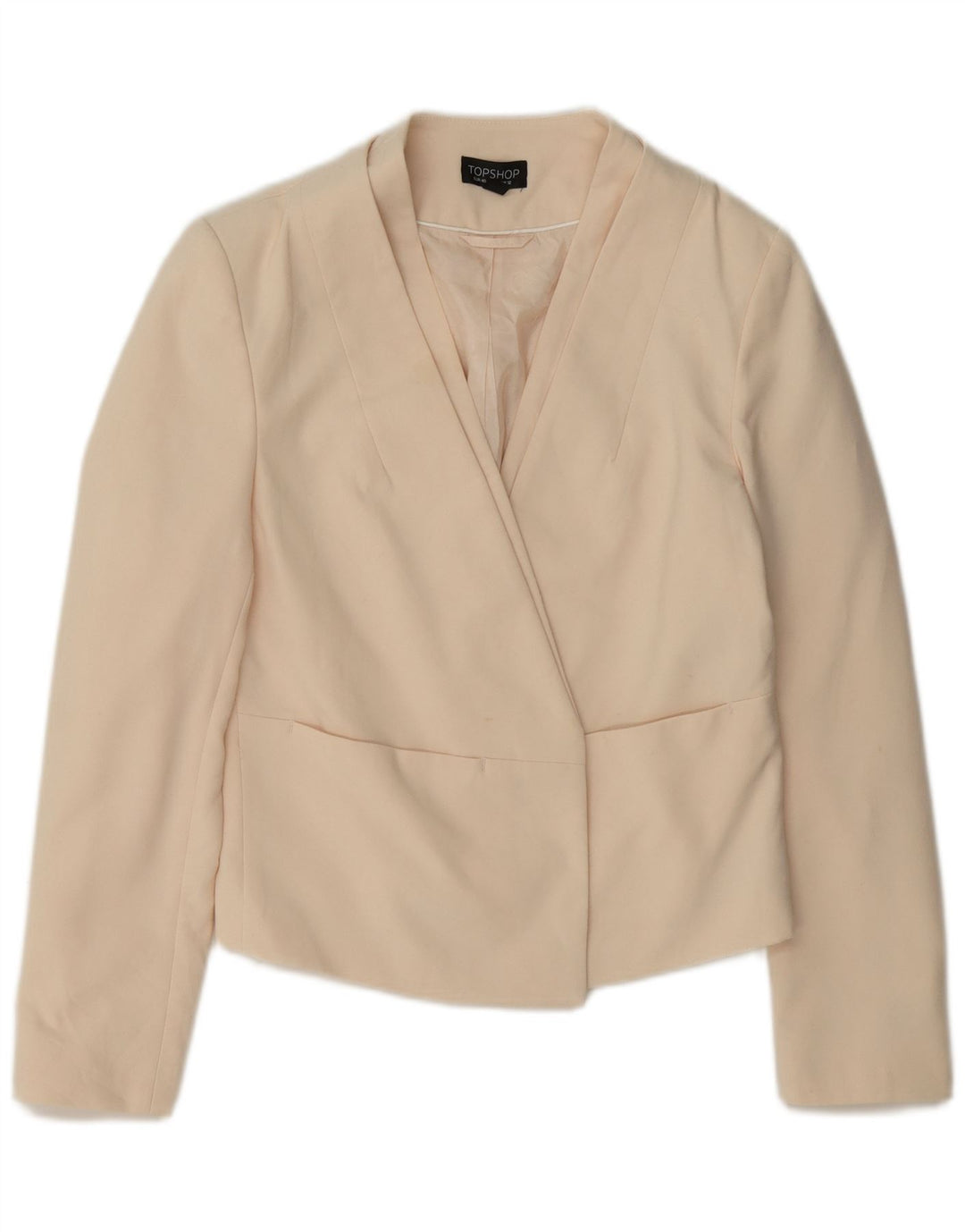 Topshop Womens Crop Open Blazer Jacket UK 12 Medium Off White Polyester