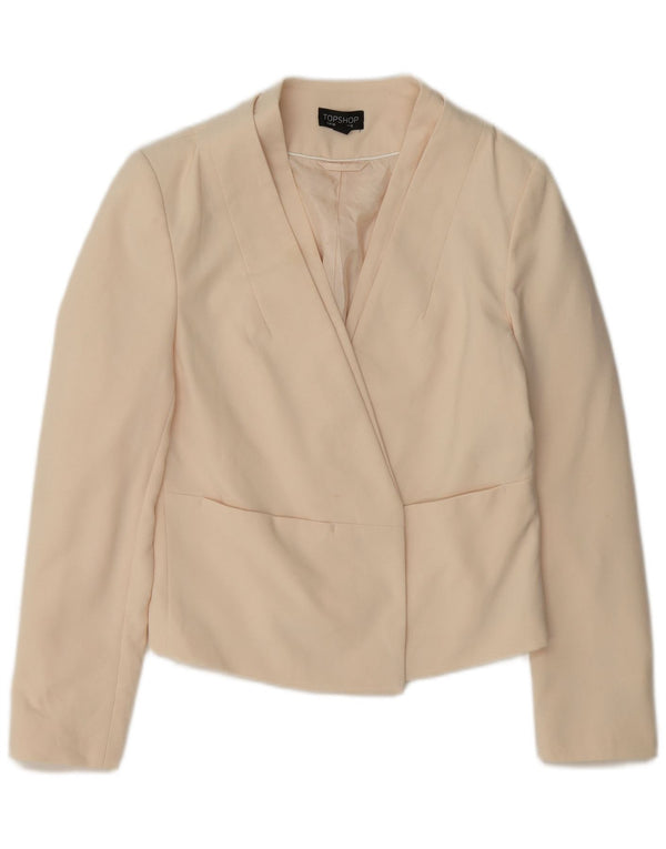 Topshop Womens Crop Open Blazer Jacket UK 12 Medium Off White Polyester