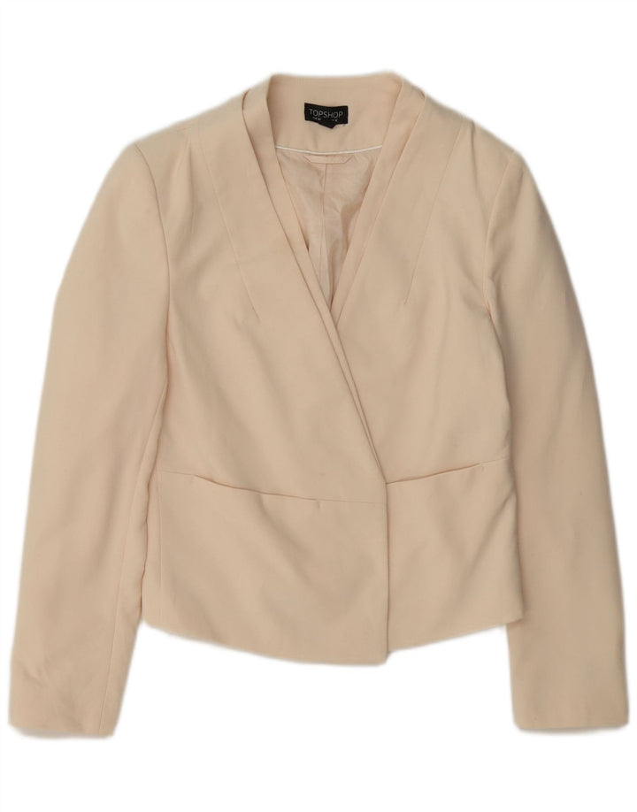 Topshop Womens Crop Open Blazer Jacket UK 12 Medium Off White Polyester