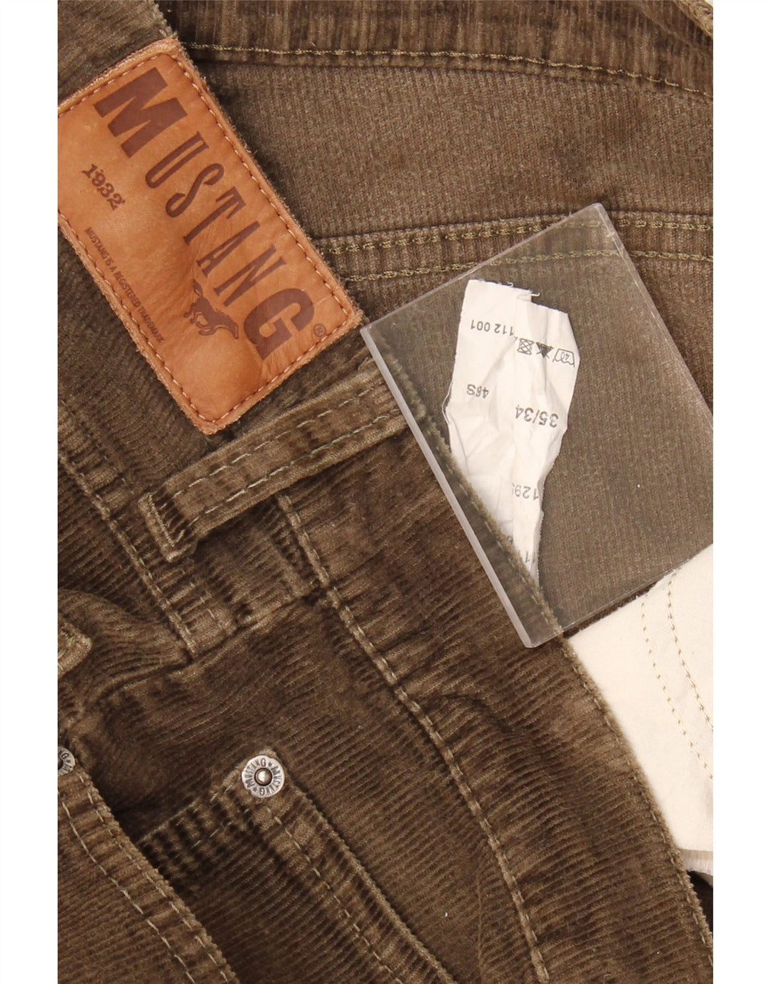 MUSTANG Mens Straight Corduroy Trousers W35 L30 Khaki Cotton