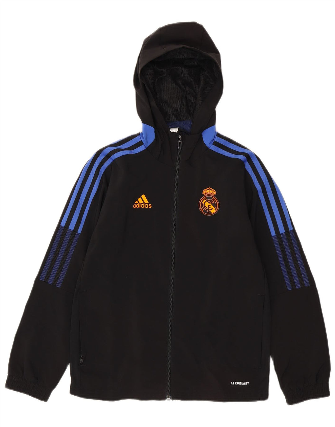 Μπουφάν αθλητικής φόρμας ADIDAS Boys Real Madrid με κουκούλα 9-10 ετών μαύρο