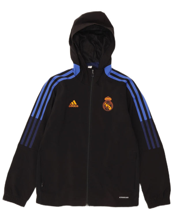 Μπουφάν αθλητικής φόρμας ADIDAS Boys Real Madrid με κουκούλα 9-10 ετών μαύρο