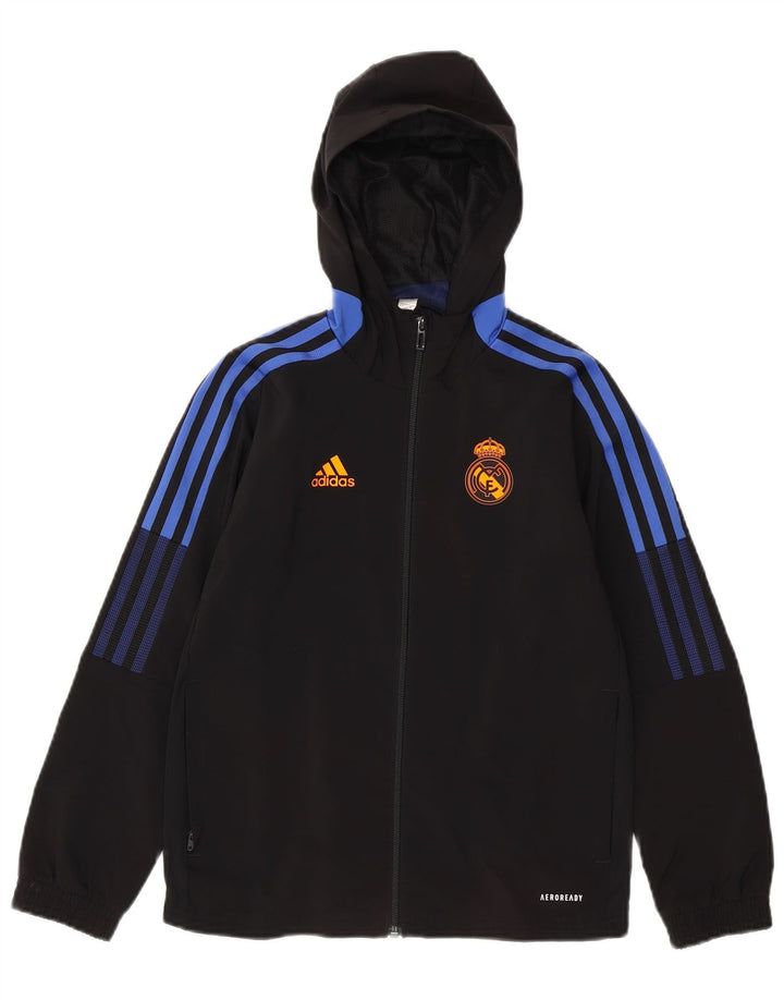Μπουφάν αθλητικής φόρμας ADIDAS Boys Real Madrid με κουκούλα 9-10 ετών μαύρο