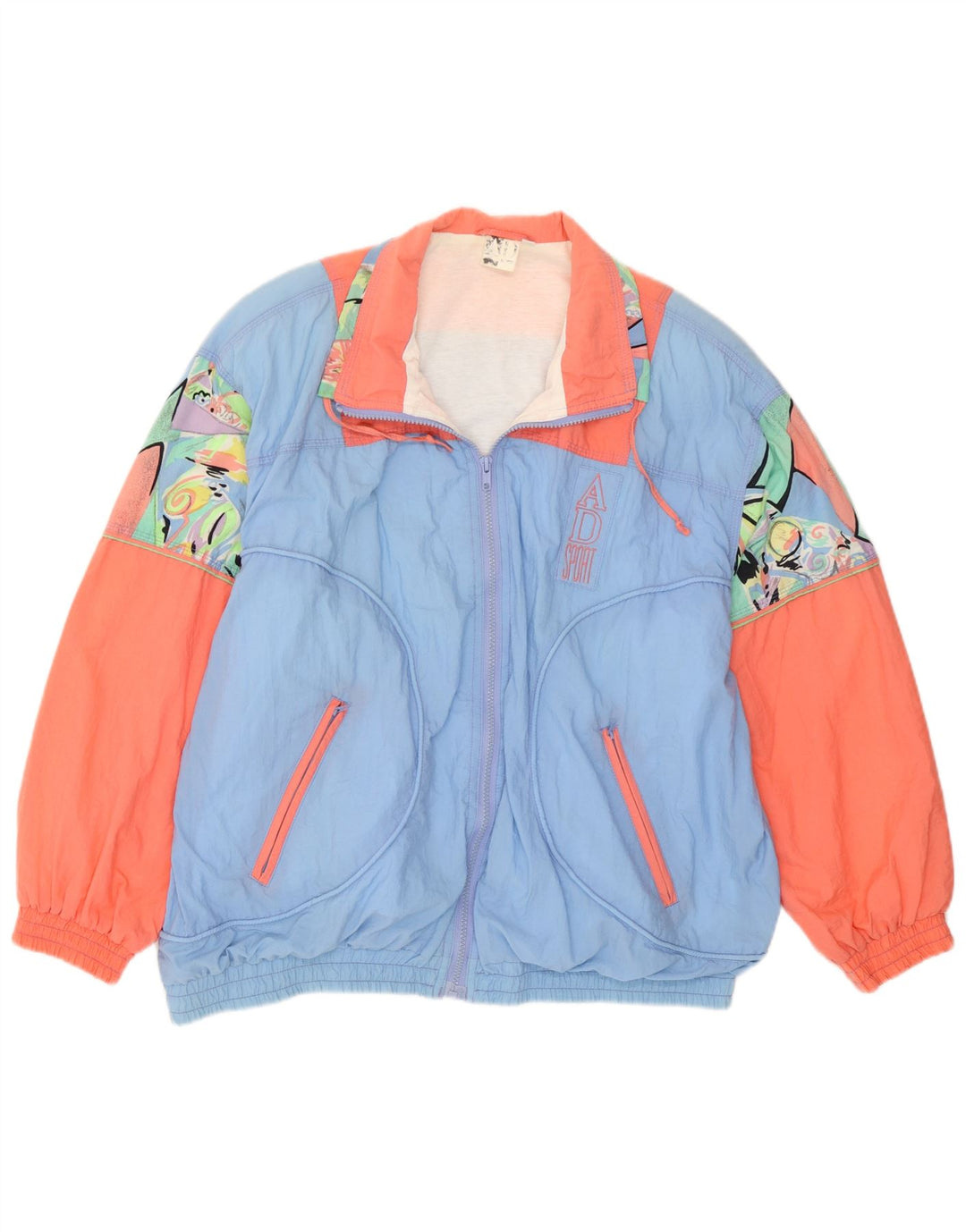 Vintage γυναικεία φόρμα αφηρημένης σχεδίασης Top Jacket UK 16 Large Blue