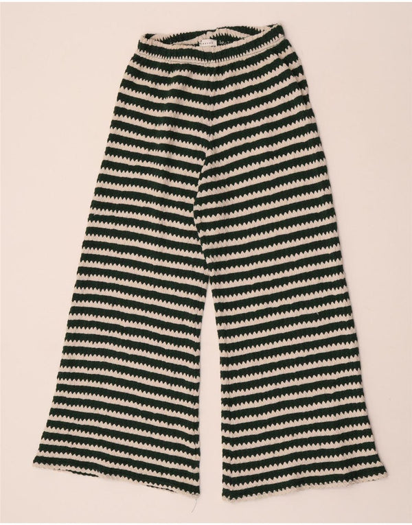 Topshop Γυναικείο φαρδύ πλεκτό παντελόνι UK 8/10 Small W26 L26 Πράσινο ριγέ