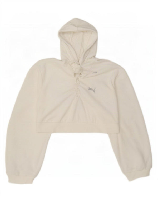 Puma Γυναικείο Oversized Graphic Crop Hoodie Jumper UK 6 XS Λευκό βαμβακερό