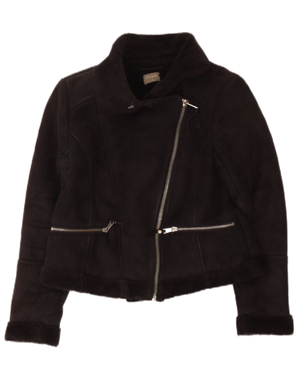 Γυναικείο Oasis Sherpa Biker Jacket UK 14 Medium Black Polyester