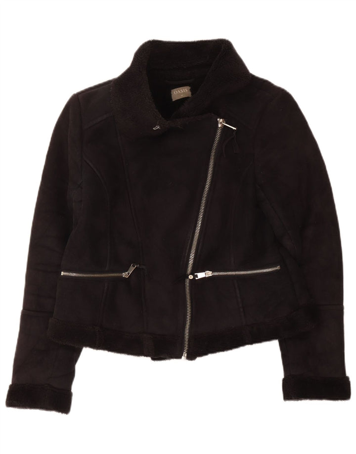 Γυναικείο Oasis Sherpa Biker Jacket UK 14 Medium Black Polyester