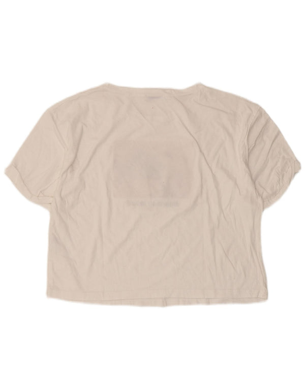 Zara Γυναικείο γραφικό T-Shirt Top UK 16 Large λευκό βαμβακερό