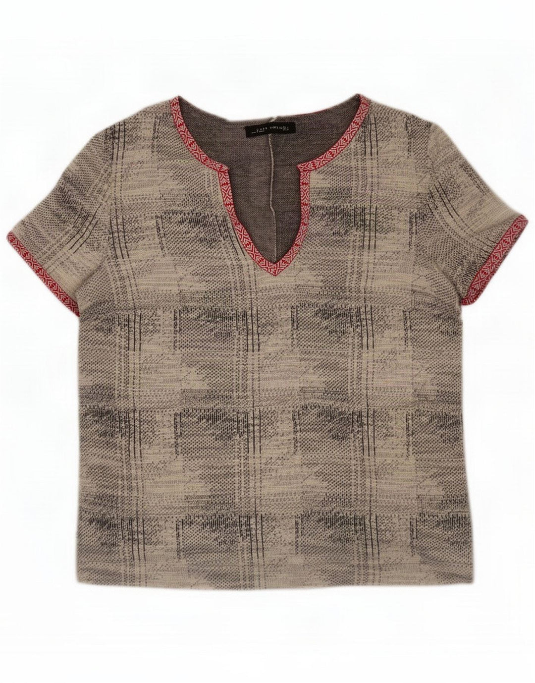 Zara Womens Abstract Pattern Μπλούζα Top UK 16 Large Grey