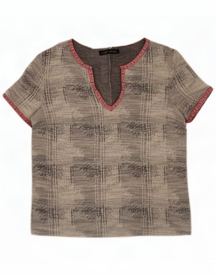 Zara Womens Abstract Pattern Μπλούζα Top UK 16 Large Grey