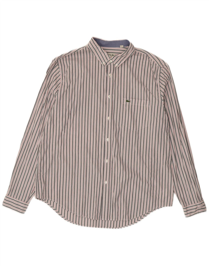 Ανδρικό πουκάμισο Lacoste Regular Fit Μέγεθος 45 XL Λευκό βαμβακερό ριγέ