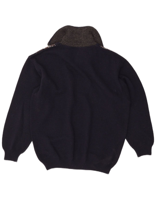 Jac Ανδρικό πουλόβερ Polo Neck Jumper IT 56 2XL Navy Blue Fair Isle Wool