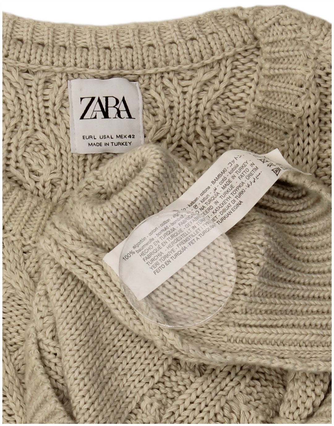 Ανδρικό πουλόβερ Zara Boat Neck Jumper Μεγάλο Μπεζ Βαμβακερό