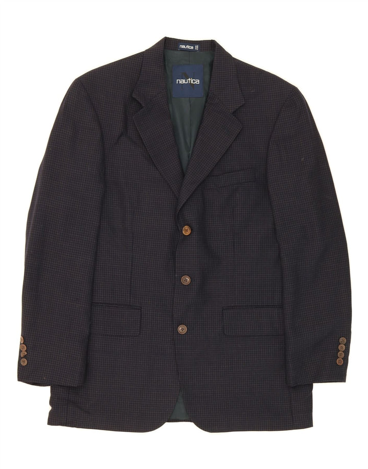 NAUTICA Mens 3 Button Blazer Jacket UK 40 Large Navy Blue Check Wool Vintage Nautica and Second-Hand Nautica from Messina Hembry 