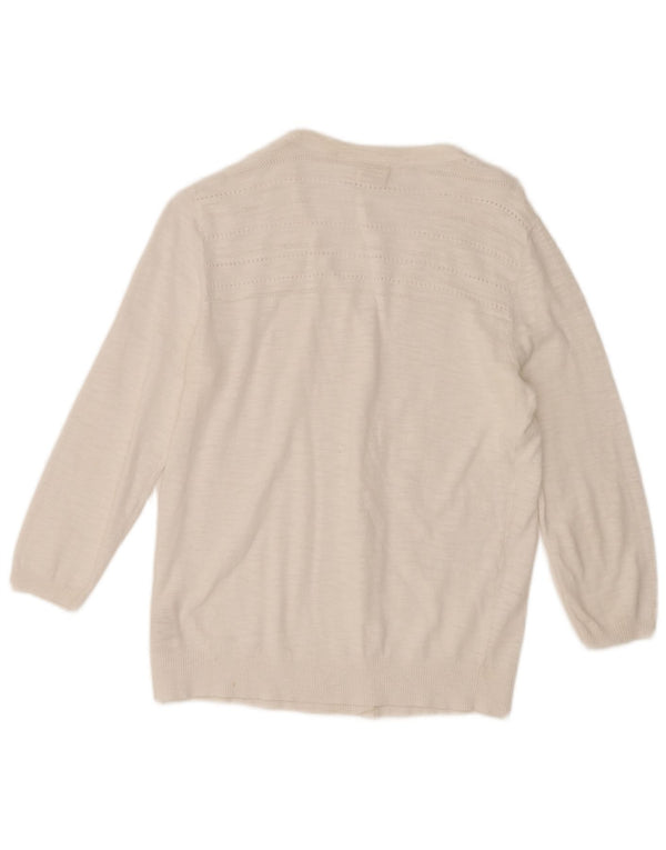 Fat Face Womens 3/4 Sleeve Cardigan Sweater UK 12 Medium White Cotton