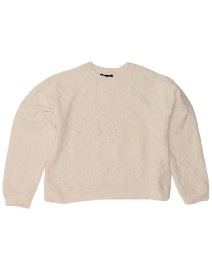 Zara Γυναικεία φούτερ Crop Oversized Jumper UK 10 Small White Geometric