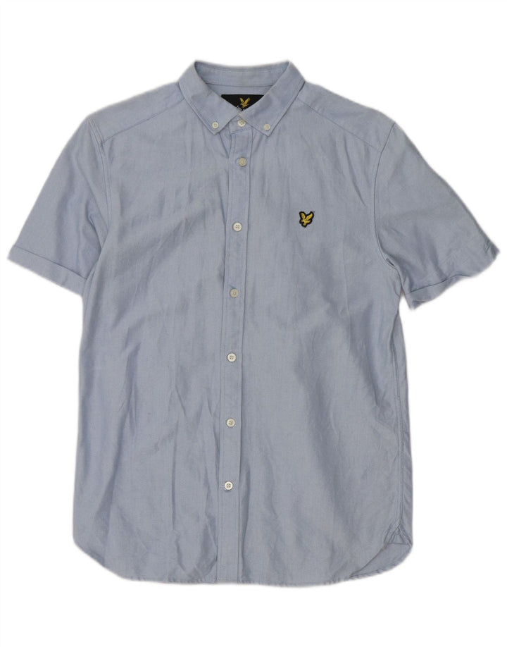 Ανδρικό κοντομάνικο πουκάμισο Lyle & Scott, μικρό μπλε βαμβακερό