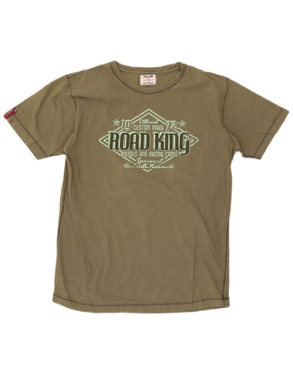Jack & Jones Ανδρικό γραφικό T-Shirt Top XL Khaki Cotton