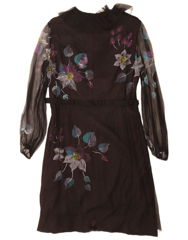 Vintage γυναικείο μακρυμάνικο φόρεμα UK 12 Medium Black Floral