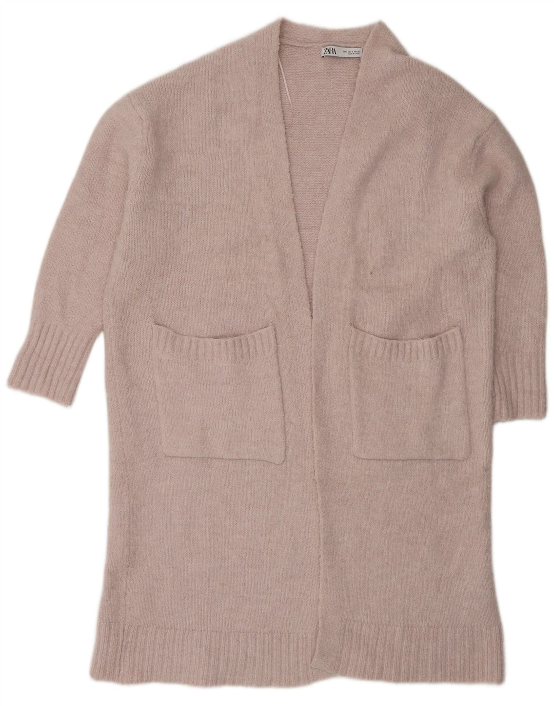 Zara Γυναικείο Longline Ζακέτα πουλόβερ UK 10 Small Pink Polyester