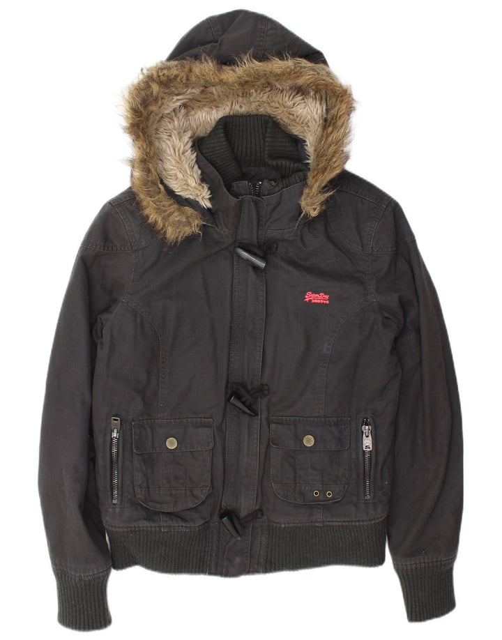 Superdry Γυναικείο Bomber Jacket με κουκούλα UK 16 Large Grey Cotton