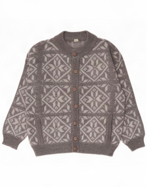 Ανδρικό πουλόβερ ζακέτας Vintage Loose Fit Small Grey Fair Isle Wool