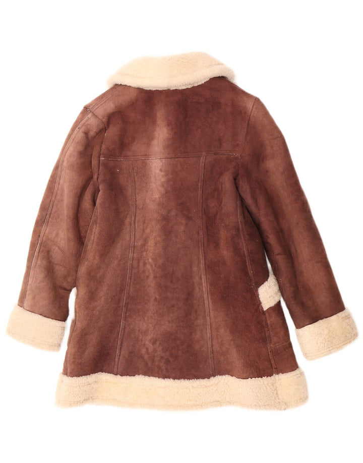 Vintage γυναικείο παλτό Shearling UK 10 Small Brown Colourblock