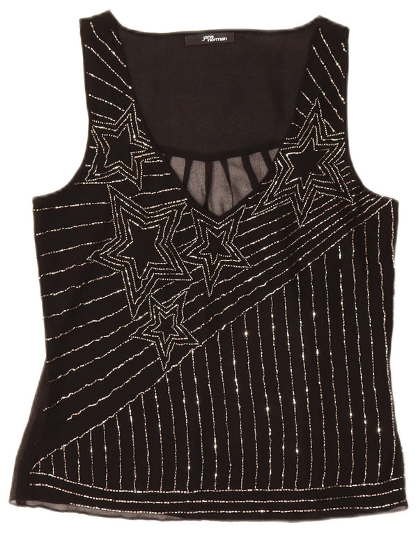 JANE NORMAN Γυναικεία μπλούζα αμάνικη μπλούζα UK 8 Small Black ριγέ